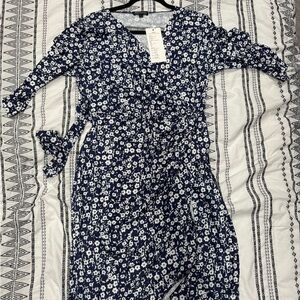 Floral Blue Faux Wrap Dress NWT